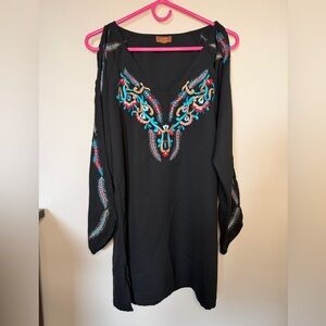 Scully Black Dress with Vibrant Embroidery